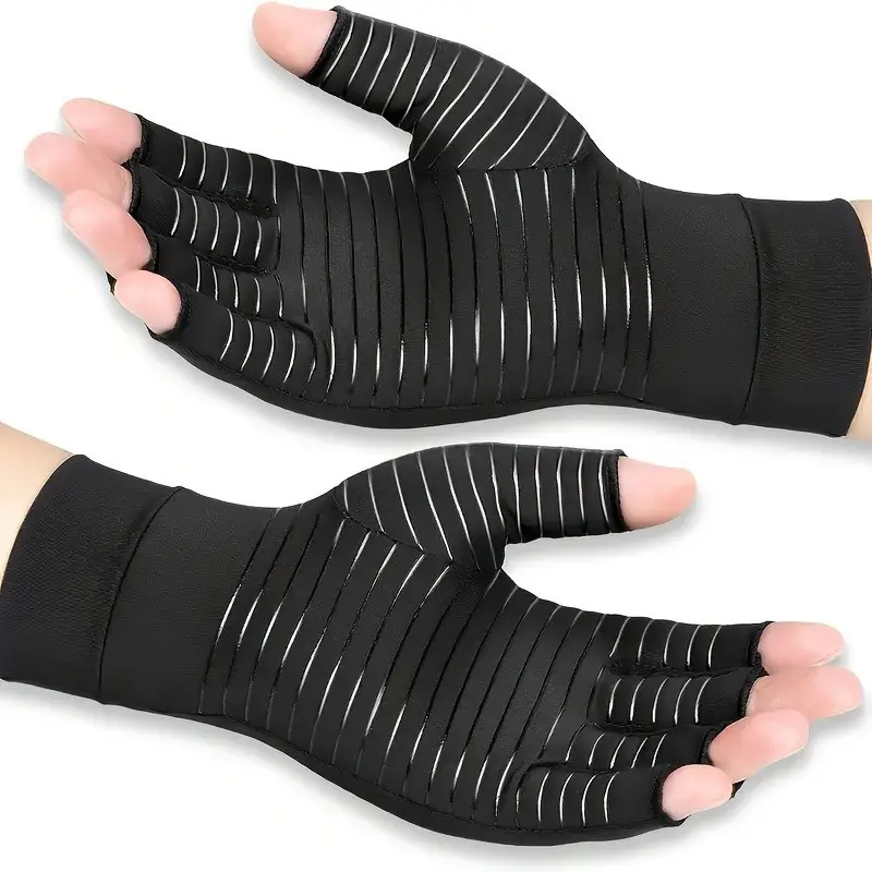 Copper Infused Compression Gloves with Enhanced Support for Typing & Daily Work, Textured Fingerless Design, Hand Wash Only, Comfortable Fit, Durable Material