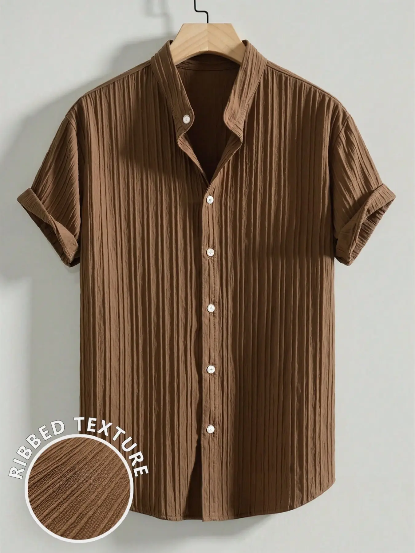 Men's Casual Collared Button Shirt, Summer Loose Ribbed Textured Button Top, Classic Cut, Comfortable Daily Wear Casual Shirt, Casual Trendy Shirt