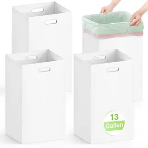 4 Pack Disposable Trash Cans for Parties, 13 Gallon Large Collapsible Garbage Cans with Handle, Thick Recycled Cardboard Recycling Bins for Party Events Camping (13.5" L x 10.0" W x 21.7" H), White