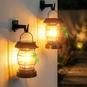 2 Pack Solar Wall Lanterns with 4 Modes, Solar Motion Sensor Lantern IP65  Camping Lantern , Exterior Camping Light Front Porch  Lamps Wall Mount Patio Fence Garage Decorative