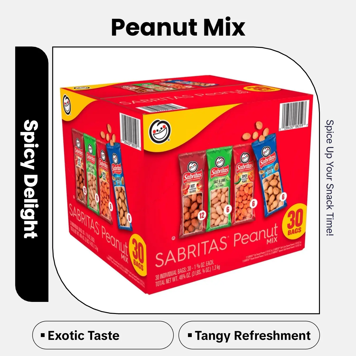 Sabritas Peanuts, 4 Flavours Hot , salt and lemon ,spicy and Japanese , Protein Snack sour Flavor Mexican Snack  30 packs party snack