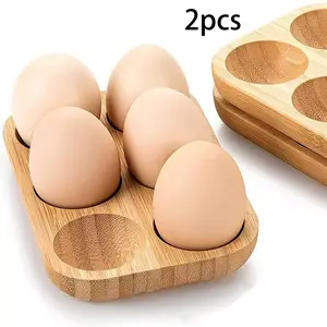 2 Pcs 6 Slots Rustic Wooden Egg Holder Countertop – Farmhouse Chicken Egg Basket for Fresh Eggs – Kitchen Egg Storage Tray & Crate Organizer, Refrigerator Organizer