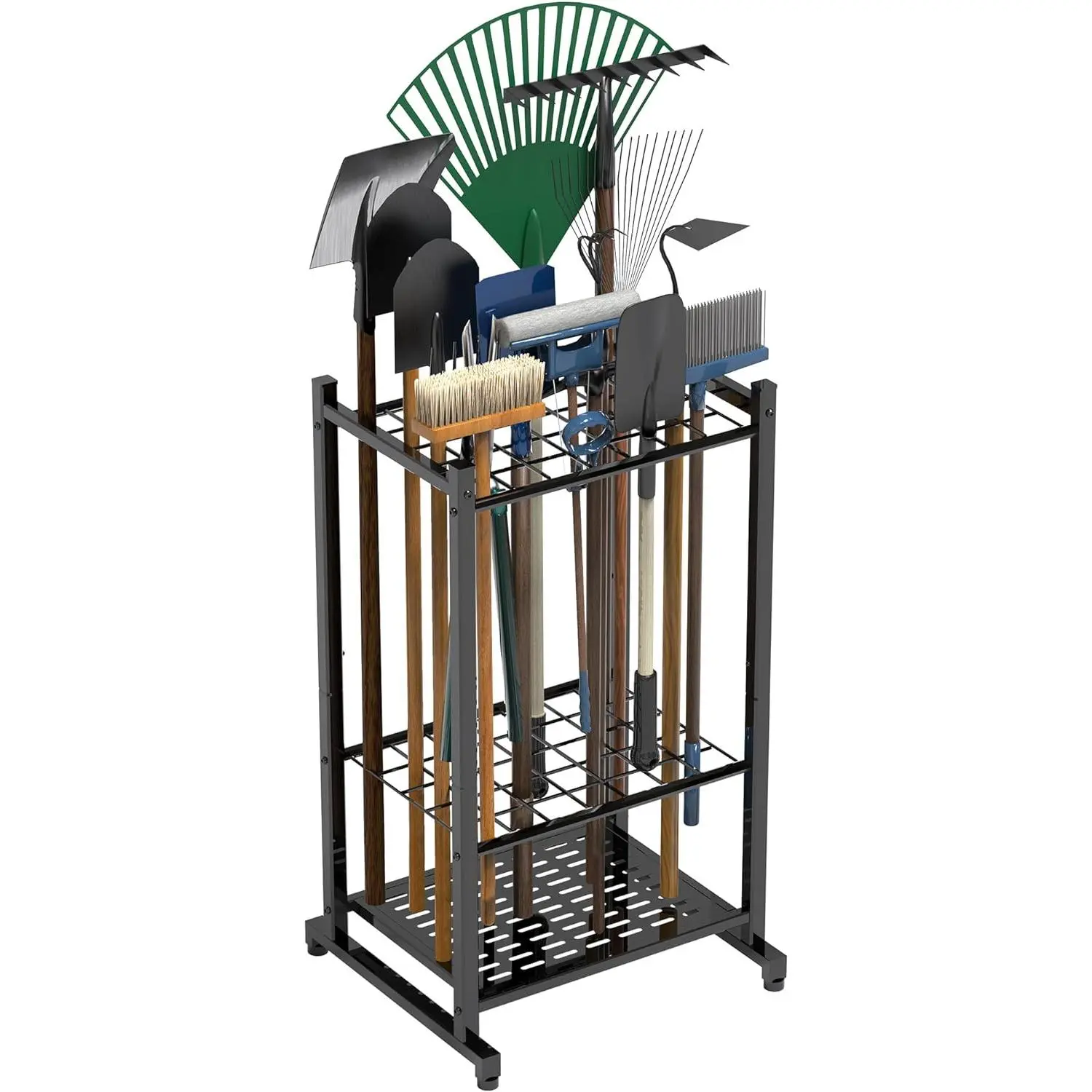 Garden Tool Organizer, Garage Tool Organizer & Garage Organization, Heavy Duty Steel Tool Storage Rack Holds 35 Rakes, Brooms Tools, Broom Holder and Mop Holder, Shed Organizer for Home Organization