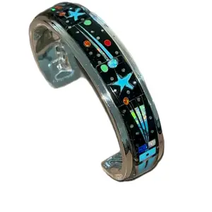 Galaxy Inlay Sterling Silver Bracelet with Natural Stones for Women