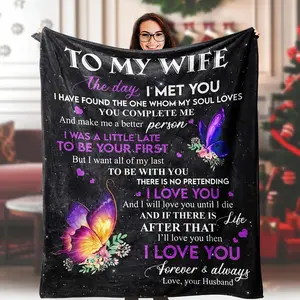 To My Wife Romantic Throw Blankets Soft Elastic Breathable Warm Cozy for Birthday Wedding Anniversary Gifts for Her Home Bedroom Sofa Ideal Gift