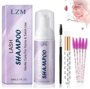 LZM Lash Shampoo Kit for Eyelash Extensions (2.02 fl oz), Lash Cleaner Foam and Lash Wash with Brush, Reusable & Spoolies, Gentle Eyelash Extension Cleanser for Professional and Daily Care