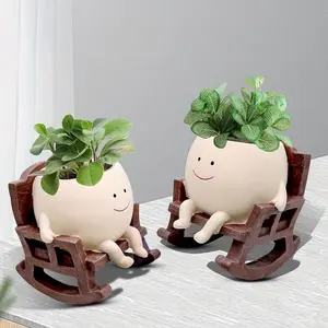 Smily Face Garden Planter Pot 1 Piece Cartoon Design Resin Pot for Indoor Plants Cute Chair Shape Succulent Flower Pots with Drain Hole Decorative for Home Office Desk