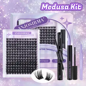 ANJOSIRMA Lashes Waterproof DIY Lash Extension Kit, 8-18MM Wispy Lash Clusters Kit, Ultra-thin Soft Band Eyelash Extension Kit with Waterproof Lash Bond and Seal, Professional Lash Remover, Tweezers for Girls Gift Makeup Cosmetic (Medusa/ Flora / Manga)