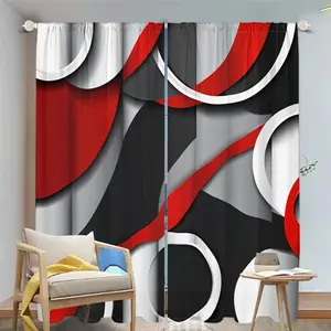 2Pcs Abstract Red Black Gray Curtains, Modern Geometric Pattern Drapes for Living Room, Bedroom, Kitchen, Home Decor, Privacy Protection Window Treatment Translucent tube bag design