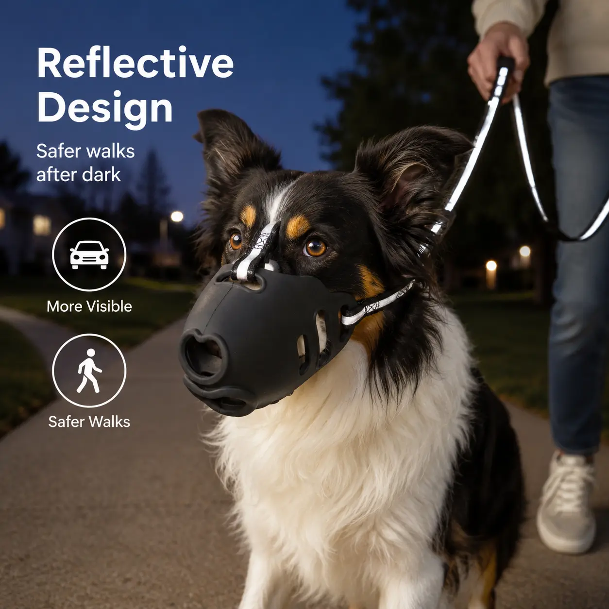 1 Count Dog Muzzle with Reflective Adjustable Strap, Hollow Breathable Design Allows Snack Feeding for Outdoor Dog Daily Walking