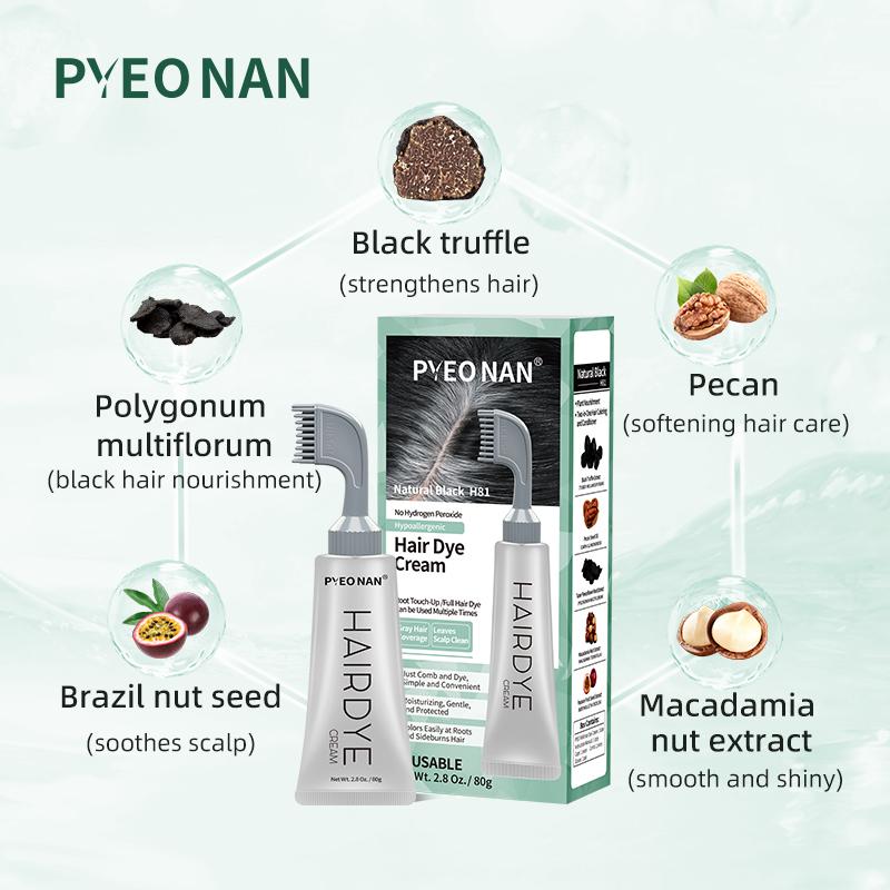 PYEONAN Unisex Professional Hair Dye Comb - Natural Plant-Based! No Bleaching, 2 in 1 Instant Magic, Grey Hair Coverage & Haircare Combined. Grey Turns to Black or Drak Brown Easily. Herbal Ingredient Hair Color, 2.8Oz./80g, Nourish and Shine
