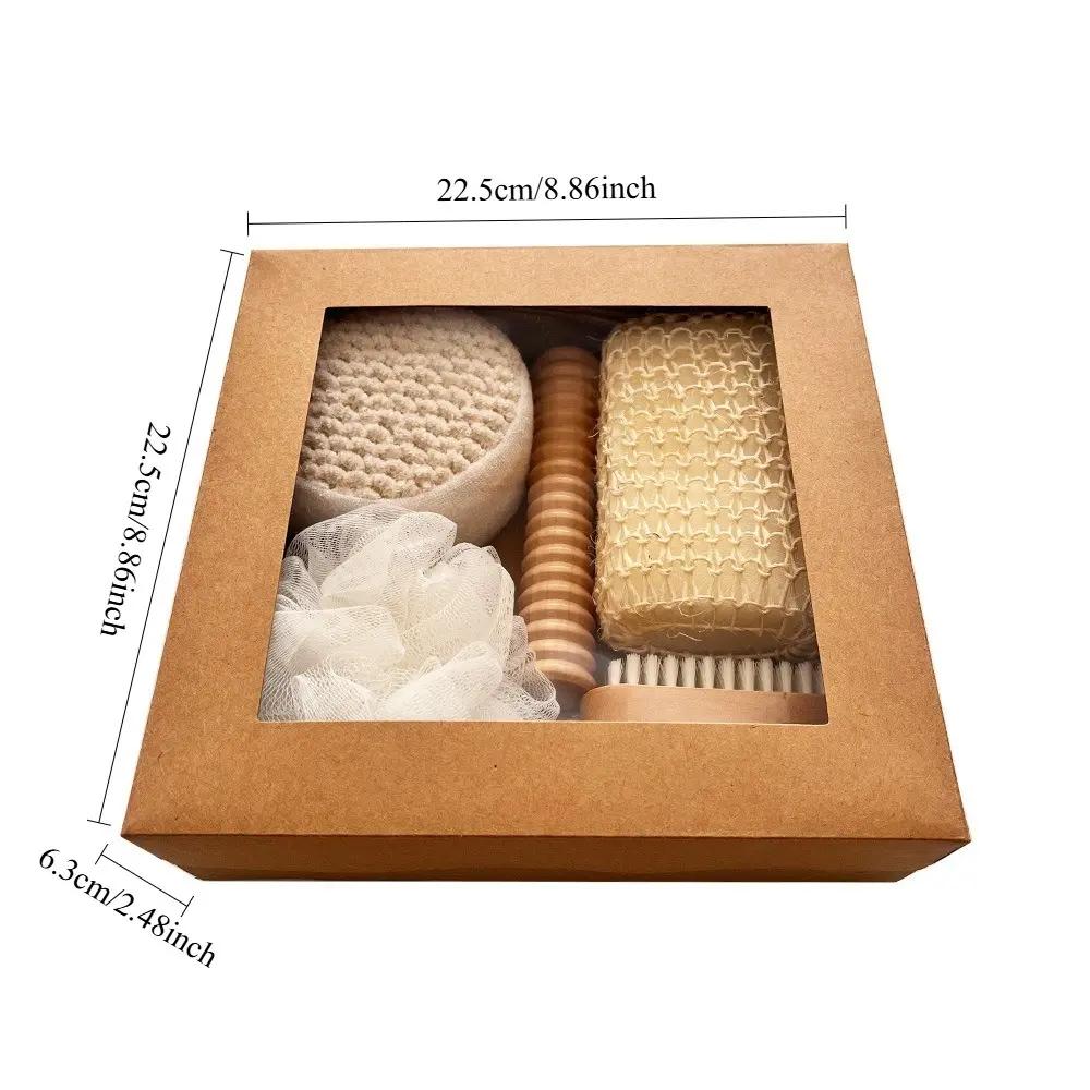 Seven-piece bath set including a bath towel, bath brush, foot stone, jute bath flower, gift box for holidays, Spa Set