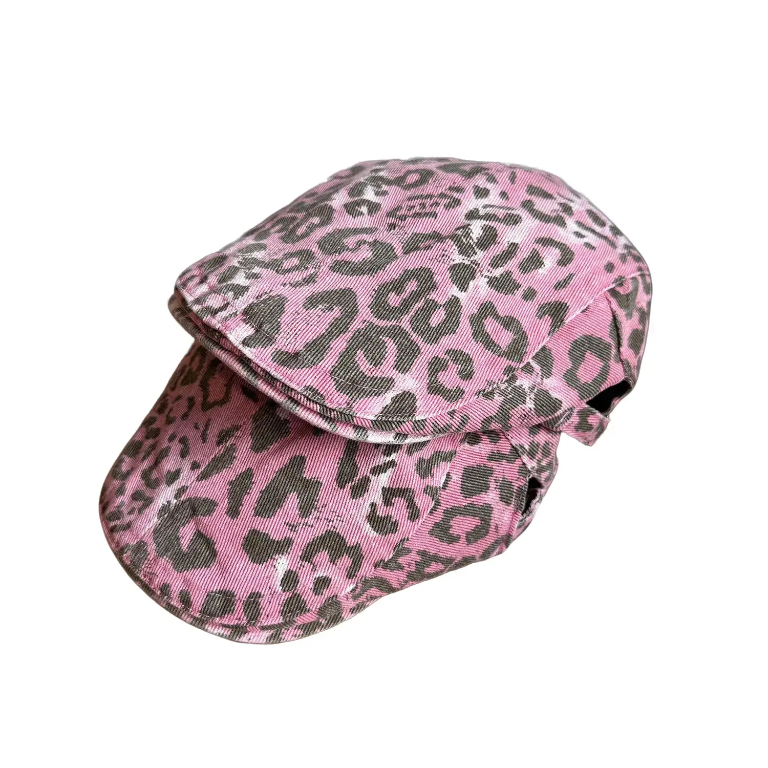 Women's Y2K Pink Leopard Beret Hat - American Retro Aesthetic, Face-Flattering Streetwear Fashion Accessory Cap