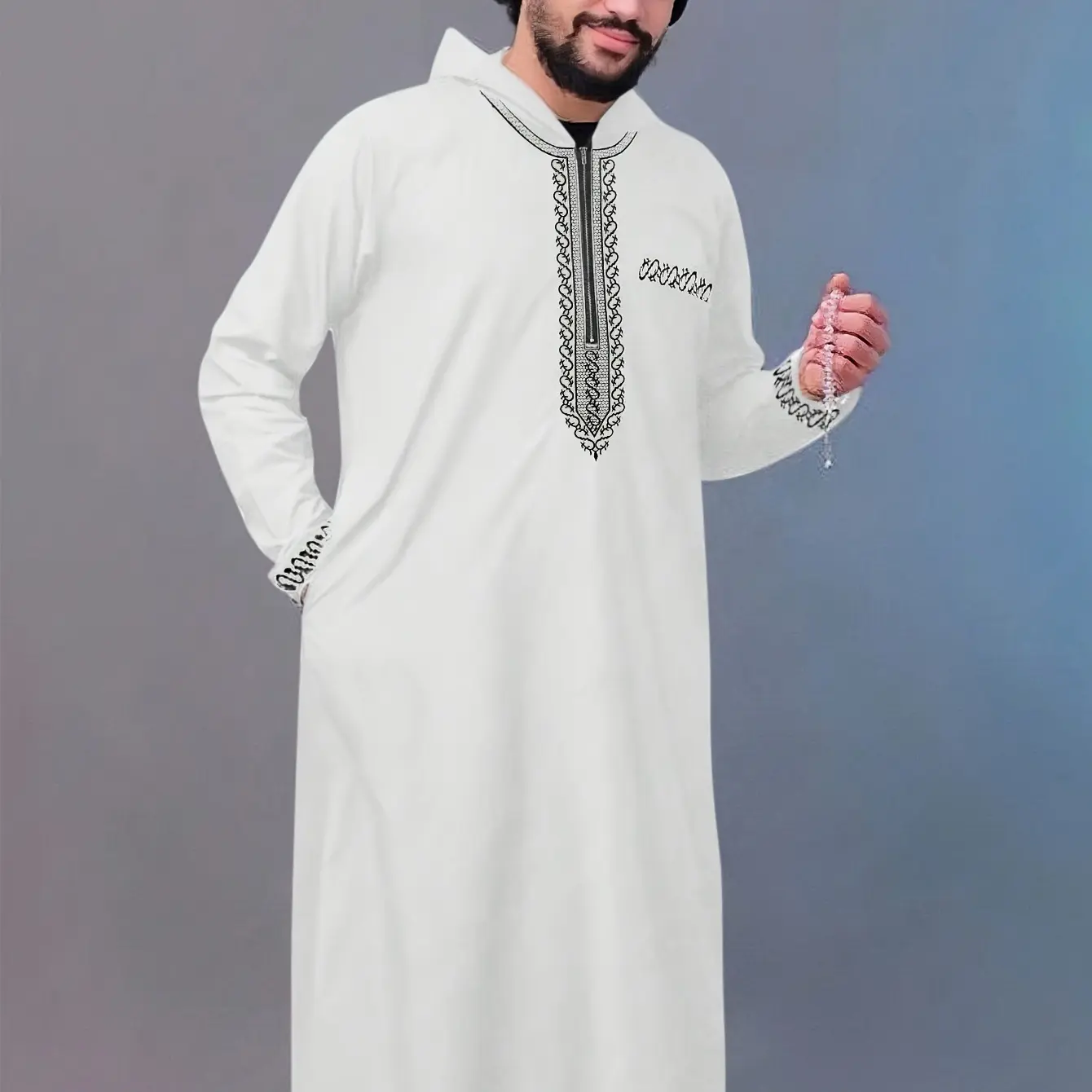African loose-fitting embroidered men's long-sleeve casual shirt with pockets in stock