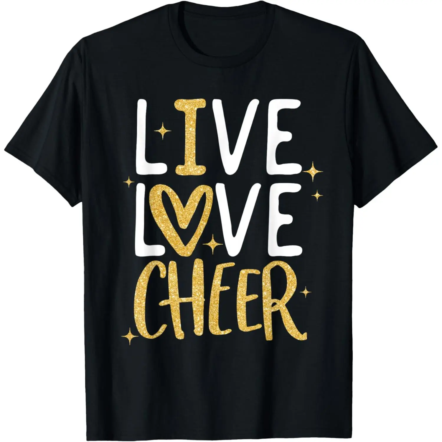 Women's Cotton T-Shirt with Live Love Cheer Graphic, Shortsleeve Crew Neck Top in a Relaxed Fit for Sports & Streetwear, Casual