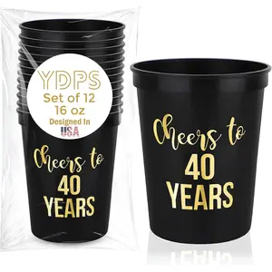 Cheers to 40 Years Old Birthday Decoration Cups 12-Pack 16 oz Each 40th Birthday Cups Party Favors For Women and Men Perfect Party Supplies and Decorations