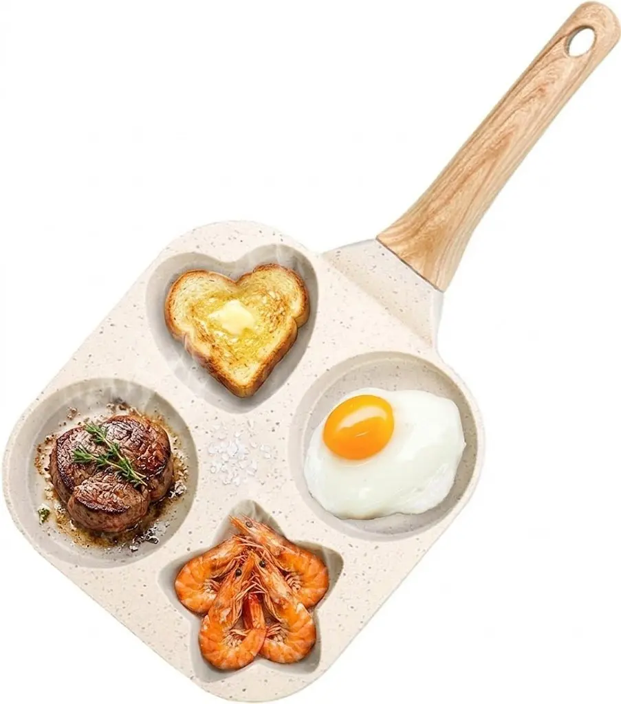 Non Stick Egg Frying Pans 4 holes Shapes, Egg Frying Pan Nonstick, Heart Star Shapes Breakfast Pan, Quick Heating, Easy to Clean, Ideal Use for Breakfast multi cookware omelet non-stick cookware Cooking Pans