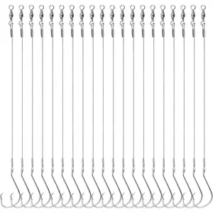 Circle Hooks Rigs Catfish Rig,20pcs Saltwater Fishing Hooks with Leader Catfish Hook Rigs Steel Wire Leaders Pre-Rigged Fishing Leader Hook Rigs for Catfish Bass