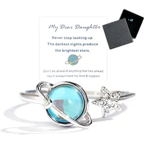 Moon & Star Anxiety Spinner Ring - Adjustable Stress Relief Fidget Ring for Women & Teen Girls, Jewelry Gift with Gift Card Star Motif Focus Enhancement