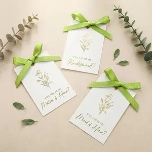 11 Pcs Bridesmaid Proposal Cards with Ribbon Bow, 8 Will You Be My Bridesmaid, 2 Maid of Honor, 1 Matron of Honor for Bridal Wedding Party, Bridesmaid Proposal Gift Ideas (Green, White)