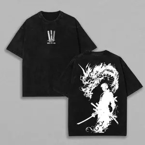 [Nathanistic] Zoro Ver.4 One Piece Rare T-Shirt, Unisex Oversized Anime Manga Washed Heavyweight Cotton Tee, Perfect Gift for Anime Fans & Lovers