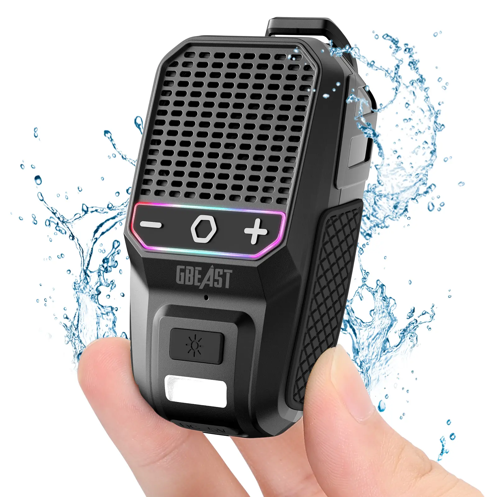GBEAST Wearable Bluetooth Speaker - RGB LED Light, Flashlight, IPX6 Waterproof, 30-Hour Battery, Portable Clip-On, Durable Stereo Audio, Black Noise Subwoofer - Father's Day Gifts, Camping Outdoor Gadgets, Men's Personal Gadgets for Dad/Husband