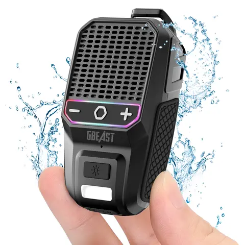 GBEAST Multifunctional Portable Wireless Bluetooth 5.4 Speaker - Durable Clip-On, 30-Hour Battery, IPX6 Waterproof, RGB LED Light, Flashlight, Rechargeable Stereo Speaker, Black Noise Subwoofer, USB-C Rechargeable, Gifts for Adults