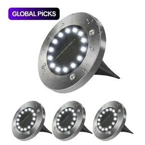 16 LED Solar Ground Lights Outdoor, IP65 Waterproof Solar Disk Lights for Garden Pathway Yard, In-Ground Landscape Lighting for Walkway Patio Step, Summer Decor (4 Pack)