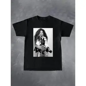 Women'S "Janet Jackson" Graphic T-Shirt - Casual Black Short Sleeve Crew Neck, Polyester Knit, Spring/Summer Fashion, Allseason Top|Casual Style|Polyester Fabric