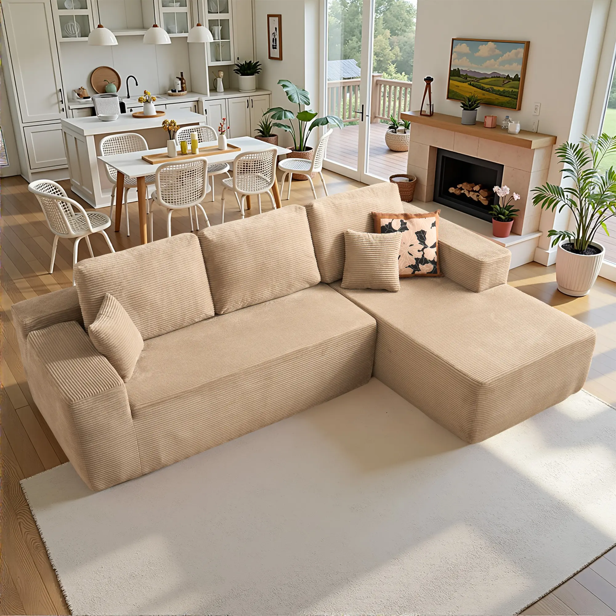 Camel Corduroy Right Chaise