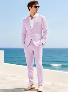 Men's 2pcs Pinstripe Suit Fresh Lightweight Summer Wedding Formal Party Events Tuxedo Suit Elegant Casual Working Business Suit Suit Pants Slim Fit Office Suit