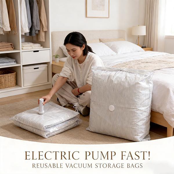 【2026 Upgraded】X7 Cordless Travel Vacuum Storage Compression Bag Set with Rechargeable air Pump 9/15 Pack Waterproof & Reusable Compression Packing Bags for 2 Size,140L/Min Powerful Air Removal，Perfect for Carry-On Suitcases