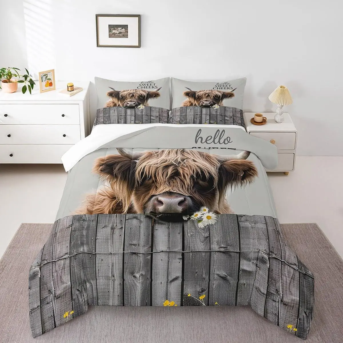 Cow Print Comforter Set Highland Cow Bedding Comforter Sets Adults Youth Farm Animal Bedding,Rustic Farmhouse Duvet Insert Gift Decor -