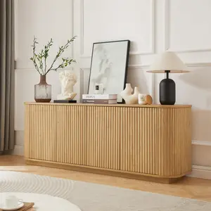 Sideboard Storage Cabinet TV Stand with wave pattern Buffet Cabinet Wooden Vertical Striped Cabinet for Kitchen/Bedroom/Entryway. Natural, 64''W x 15''D x 24''H. Television Console Table tv stand