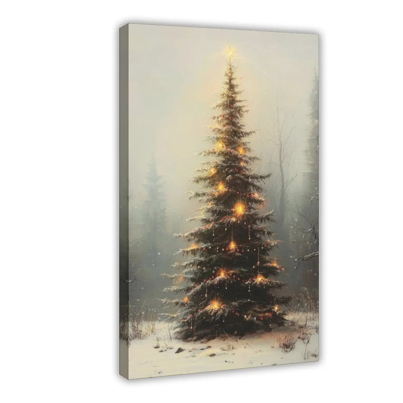 Artistic Vintage Light-Up Christmas Tree Canvas Wall Art - Frame-Style Home Supplies Poster Print, Rustic Winter Decoration for Room & Classroom, Holiday Gift (As the Image Shows), Festive Art
