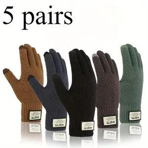 5 Pairs Men's Touch Screen Cycling Gloves Knitted Acrylic Windproof Thickened Velvet Warm for Cold Weather Cycling Gear