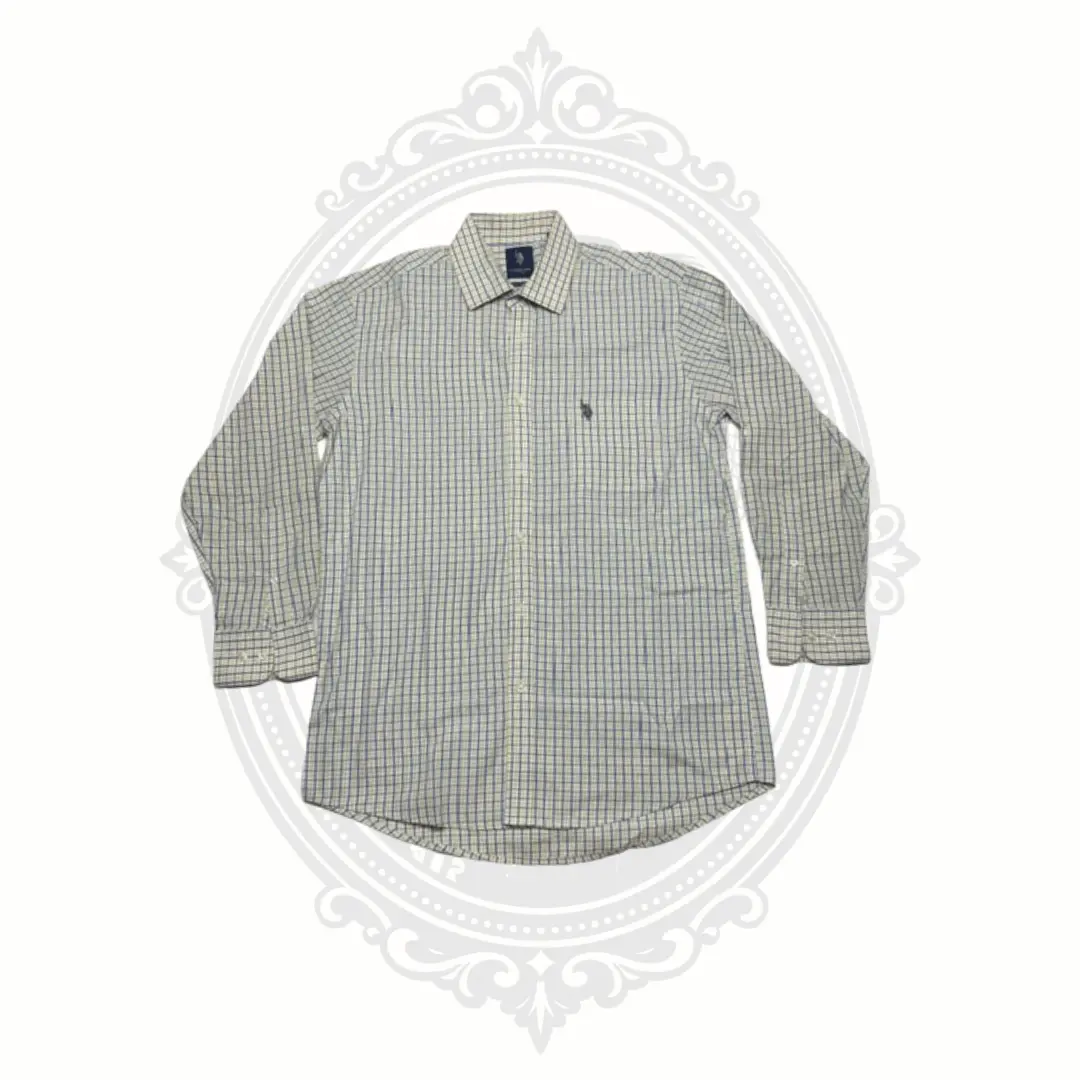 U.S. Polo Assn. Men's Slim Fit Plaid Button Front Shirt Yellow Blue Size Large