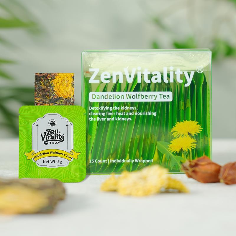 Dandelion Wolfberry Tea – Natural 7-Herb Blend, 15 Individually Wrapped 5g Pressed Tea Cakes