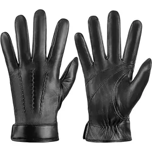 Genuine Sheepskin Leather Gloves for Men, Soft Cashmere Winter Warm Touch Screen Gloves Motorcycle Driving Gloves