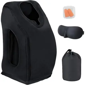 Inflatable Travel Pillow, Airplane  Pillow for Sleeping, Supports  and Chin for Airplanes,Trains, and Office Napping with 3D Eye Mask and Earplugs and Portable Drawstring Bag