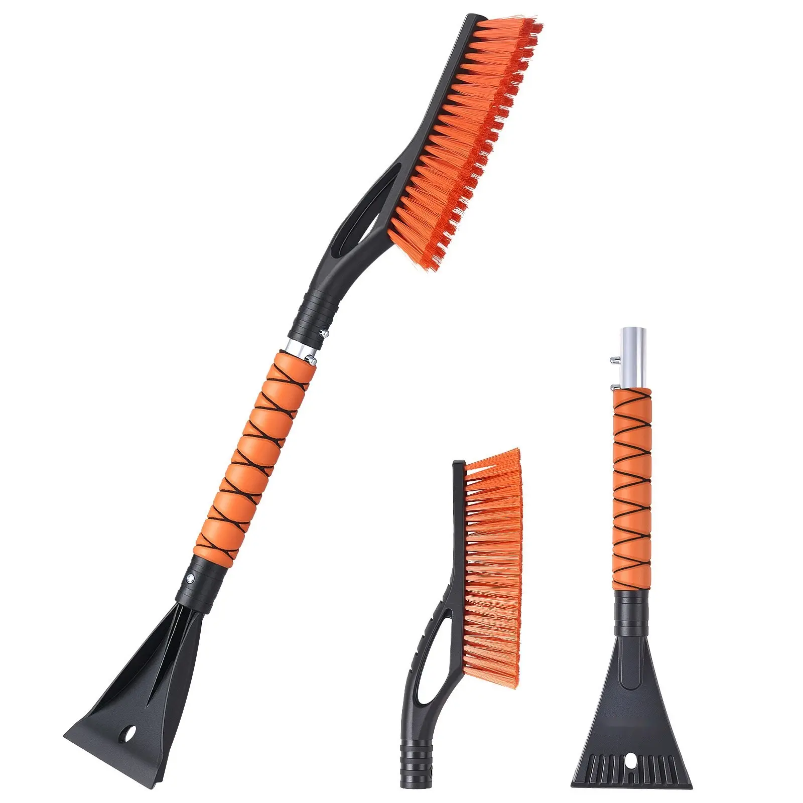 Snow Brush And Ice Scraper For Car Windshield, 27-Inch Aluminum Snow Removal Tool With Foam Grip, Scratch-Free Bristles, Detachable And Portable, Ideal For Cars, Trucks, SUVs And RVs In Winter Weather