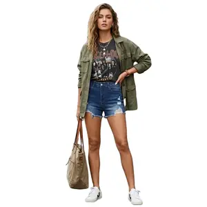 Distressed Cutoff Denim Shorts – High Waist Ripped Jean Shorts with Raw Frayed Hem for Women