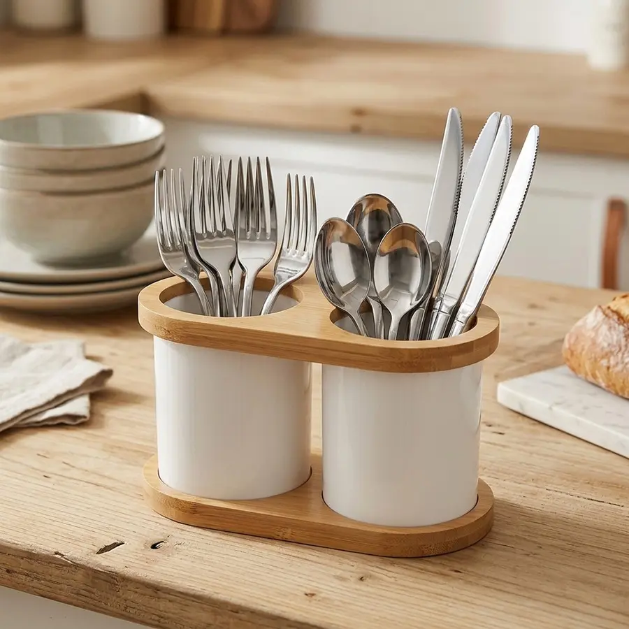 Silverware Holder, Utensil and Makeup Brush Organizer, Kitchen Cutlery Storage Organizer Box for Spoons, Knives, and Forks, Ideal for Kitchens and Restaurants