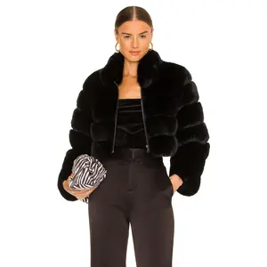 Adrienne Landau Faux Fox Fur Jacket in Jet Black