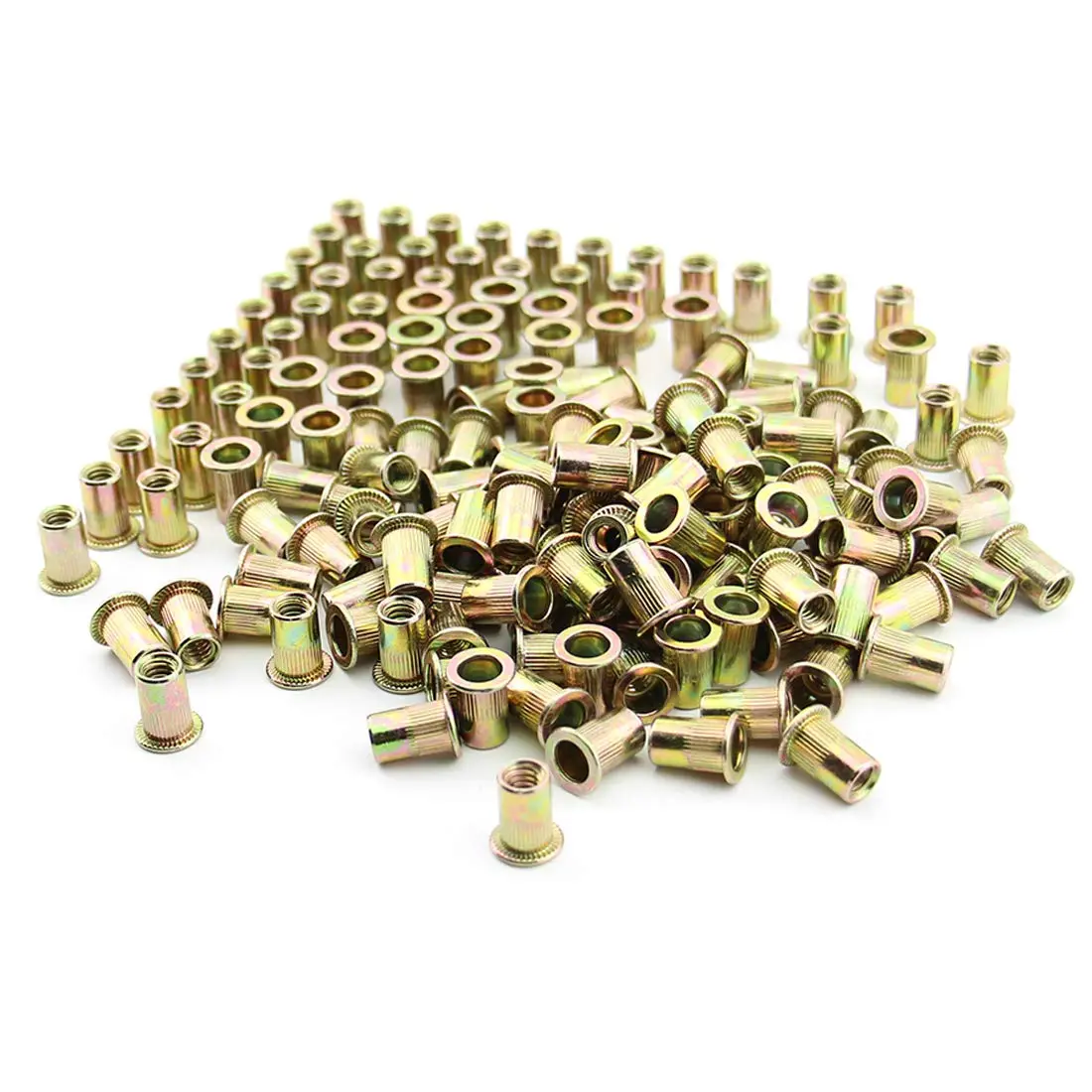 100 count 1/4" - 20 UNC Rivet Nuts, Zinc Plated Finish Carbon Steel, Flat  Threaded Inserts Nutser