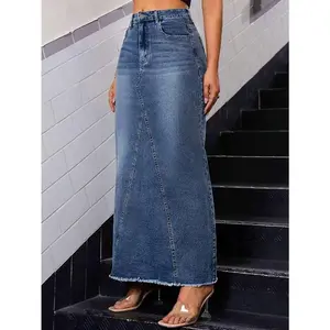 Women's Slim Fit Mid-Length Non-Stretch Denim Skirt, With Split Hem Detail And Pockets Design - Casual Mid-Length Denim Skirt For Spring, Summer, Autumn And Winter tiktok shop deal skirts plus  style  watch