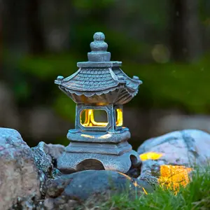 Solar Stone Pagoda Outdoor Garden Lamp Japanese Palace Lamp Zen Garden Resin Garden Solar Courtyard Lamp