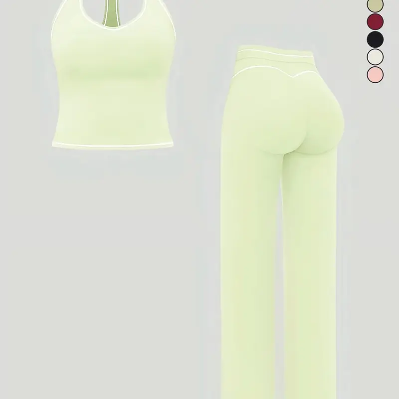 Women's Quick-Dry Colorblock Sports Bra Tank Top & High-Waisted Butt-Lifting Straight-Leg Pants Workout Set, Activewear Set, Casual Sportswear for Outdoor Fitness, Yoga and Running, Workout Exercise Clothing