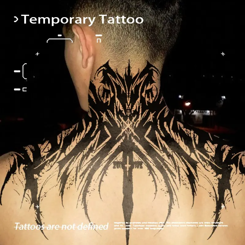 Dark Symmetric Thorn Cross Totem Herbal Juice Temporary Tattoo Semi‑Permanent Waterproof Long‑Lasting Alt Fake Tattoo Stickers for Nape & Shoulder Back