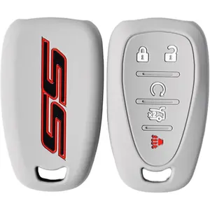 SS Silicone Key Fob Cover Case Protector with SS Emblem Badge Trim Decal for Chevrolet Chevy Camaro Malibu Impala